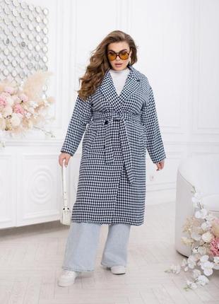 Женское весеннее удлиненоое двубортное пальто oversize из ткани твид шерсть споясом размеры 46-685 фото