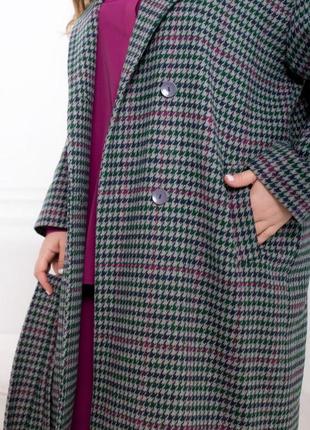 Женское весеннее удлиненоое двубортное пальто oversize из ткани твид шерсть споясом размеры 46-684 фото
