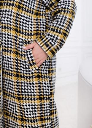 Женское весеннее удлиненоое двубортное пальто oversize из ткани твид шерсть споясом размеры 46-682 фото