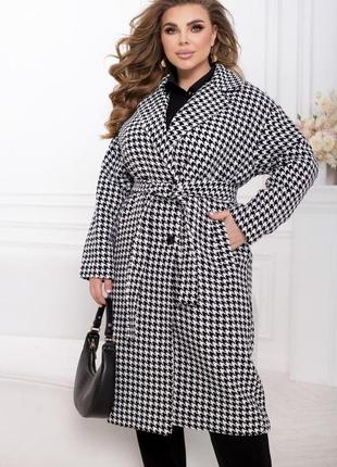 Женское весеннее удлиненоое двубортное пальто oversize из ткани твид шерсть споясом размеры 46-687 фото