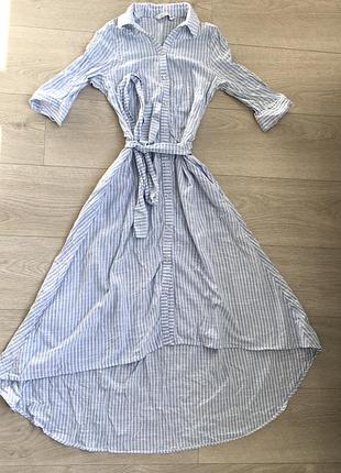 Котонове плаття в біло-голубу смужку