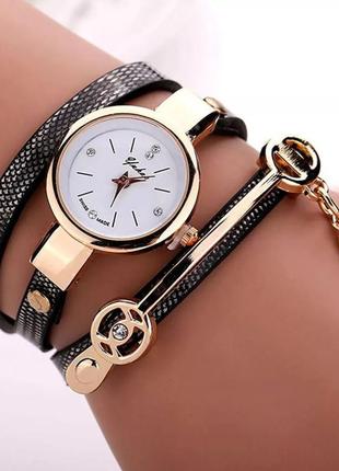 Стильний жіночий наручний годинник-браслет «black time» (чорний)