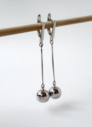 Серебряные серьги (пара) серёжки без камней шары 12 мм на палочке серебро 925 пробы родированное  5000122/2р