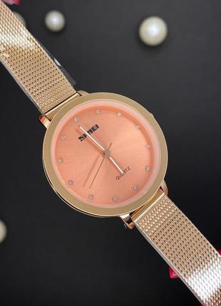 Женские классические наручные часы с металлическим браслетом skmei 1291rg  розовое золото4 фото