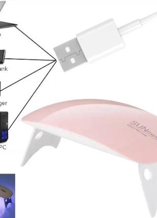 Компактна лампа uv/led sun mini для нігтів на usb-кабелі, рожевий3 фото