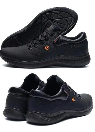 Чоловічі шкіряні кросівки е-series biom, спортивні чоловічі шкіряні туфлі чорні, кеди. чоловіче взуття