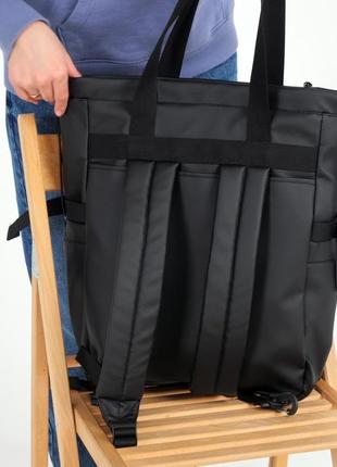 Женский шопер-рюкзак, кросс-боди чорний из экокожи6 фото