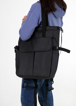 Женский шопер-рюкзак, кросс-боди чорний из экокожи1 фото