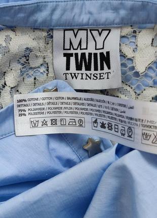 Блуза  twinset блакитного кольору з мереживом8 фото