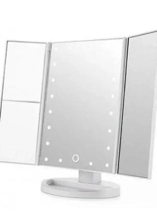 Дзеркало superstar magnifying mirror з підсвічуванням потрійне дзеркало косметичне - mm-001, білий2 фото