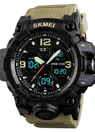 Годинник наручний чоловічий skmei 1155bkh khaki, водостійкий тактичний годинник, армійський годинник. колір: хакі2 фото