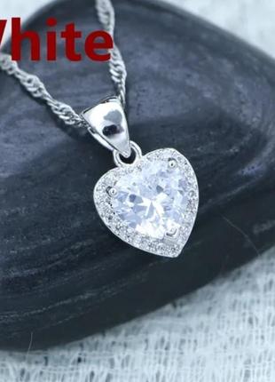 Оригинальное колье "алмазное сердце в серебре" кулон с цирконами на цепочке в коробочке на подарок девушке