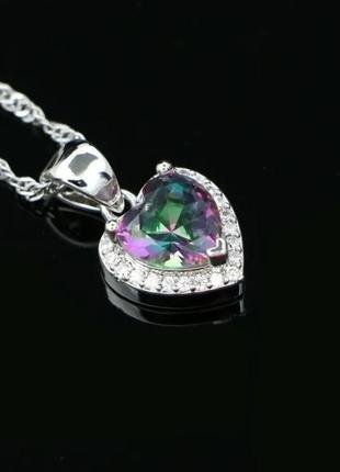 Оригінальне кольє "алмазне серце в сріблі" кулон з цирконами на ланцюжку у коробочці на подарунок дівчині6 фото