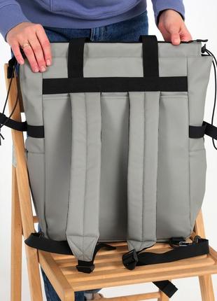 Женский шопер-рюкзак, кросс-боди серый из экокожи5 фото