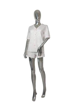 Жіноча піжама домашній бавовняний комплект із принтом сонечка (футболка + шорти) роксана біла