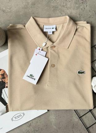 Мужская бежевая футболка поло lacoste бежева чоловіча поло lacoste оригінал3 фото