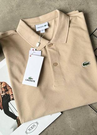 Мужская бежевая футболка поло lacoste бежева чоловіча поло lacoste оригінал4 фото