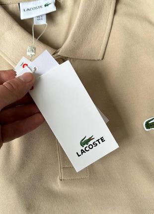 Мужская бежевая футболка поло lacoste бежева чоловіча поло lacoste оригінал5 фото