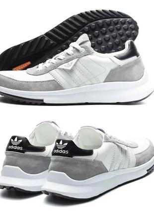 Чоловічі шкіряні кросівки adidas (адидас) grey, чоловічі кеди весна осінь сірі. чоловіче взуття