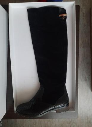Жіночі чоботи, замш з лаковою шкірою