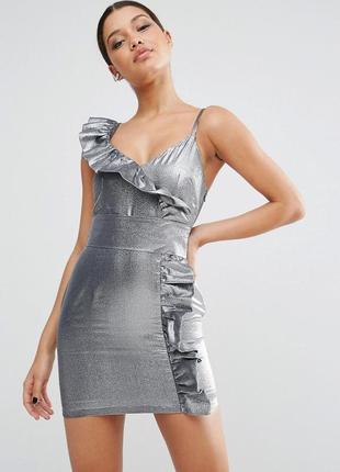 Asos платье премиум серебро с рюшами