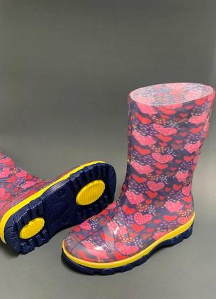 Дитячі гумові чоботи "сердечка рожеві на синьому фоні"4 фото