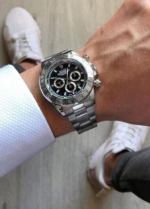 Білий наручний годинник з чоним циферблатом rolex/roлекс5 фото