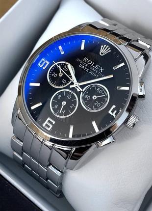 Чоловічий срібний кварцовий наручний годинник rolex / ролекс