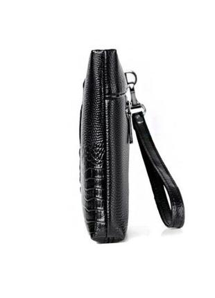 Большой мужской клатч барсетка для документов крокодил черный, мужская сумка кошелек...