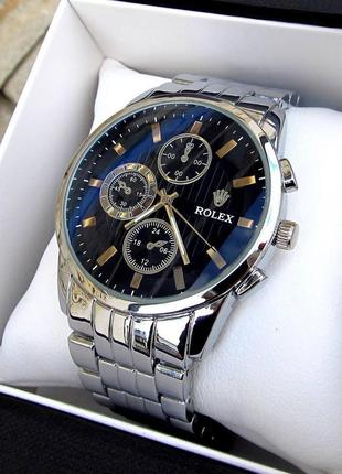 Чоловічий срібний кварцовий наручний годинник rolex / ролекс