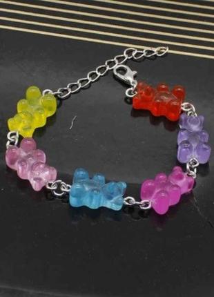 Дитячий браслет желейні ведмедики -довжина 15-20см, регулюється, смола, цинковий сплав