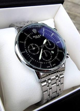 Чоловічий срібний кварцовий наручний годинник rolex / ролекс3 фото
