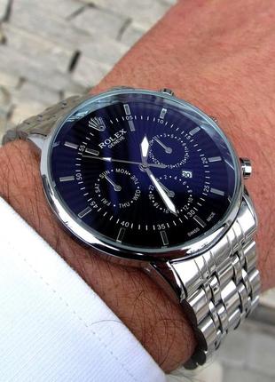 Чоловічий срібний кварцовий наручний годинник rolex / ролекс4 фото