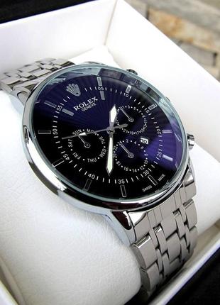 Чоловічий срібний кварцовий наручний годинник rolex / ролекс2 фото