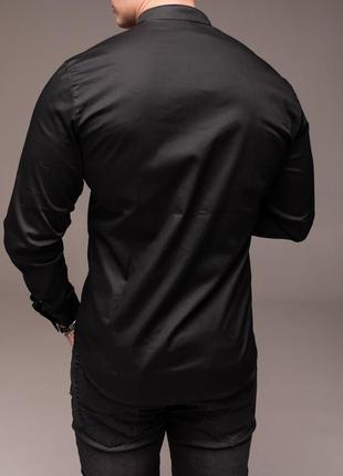 Чорна чоловіча сорочка casual комірець - стійка2 фото