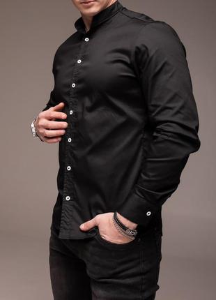 Чорна чоловіча сорочка casual комірець - стійка4 фото