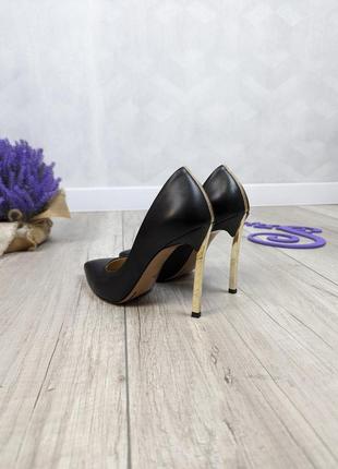 Женские кожаные туфли nescior на шпильке чёрные размер 367 фото