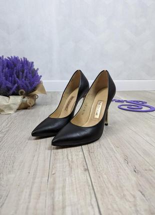 Женские кожаные туфли nescior на шпильке чёрные размер 364 фото