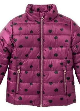Куртка осенне-весенняя демисезонная для девочки малиновая в сердечки lupilu, дутик, размер 981 фото