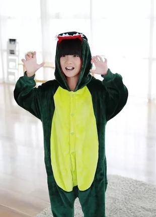 Детский костюм кигуруми зеленый динозавр пижама дракон зеленый для детей на взрослых детские костюмы пижамы5 фото