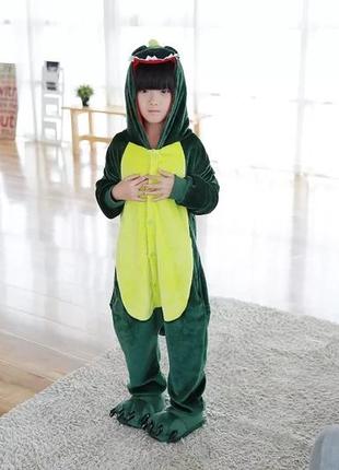 Детский костюм кигуруми зеленый динозавр пижама дракон зеленый для детей на взрослых детские костюмы пижамы6 фото