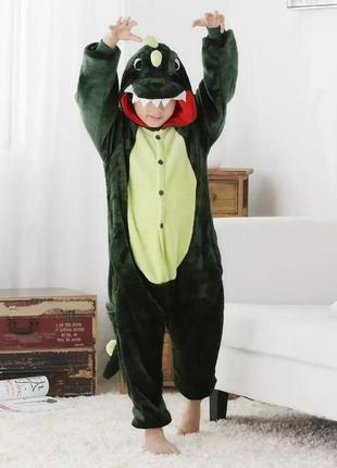 Детский костюм кигуруми зеленый динозавр пижама дракон зеленый для детей на взрослых детские костюмы пижамы8 фото
