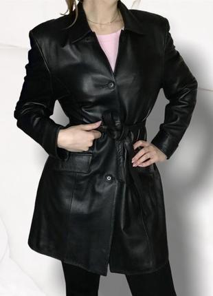 Кожаный тренч плащ натуральная кожа жакет пиджак пальто шёлк silk с плечами