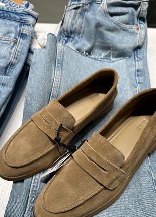 Лоферы замшевые zara, туфли