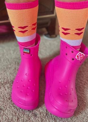 Крокс краш чоботи гумові жіночі рожеві crocs crush rain boot juice4 фото