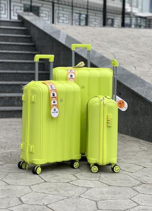 3 шт комплект полипропилен mcs  чемодан дорожный  на колесах турция 4 колеса2 фото