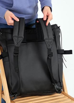 Женский шопер-рюкзак, кросс-боди комбинированный цвет черный/серый клапан из экокожи7 фото