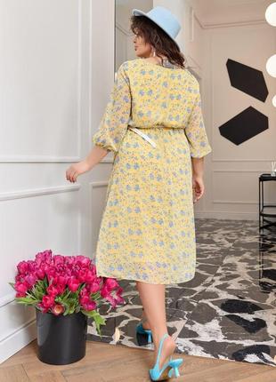 Жіноче легке шифонове плаття з квітковим принтом на трикотажній підкладці розміри 46-682 фото