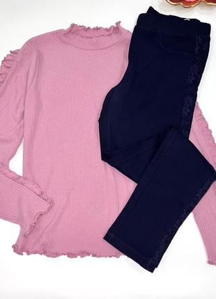 🌈комплект для дівчинки розмір: 140/146  🎀 красивенна кофта-гольф рожевого кольору в рубчик. бренд: g