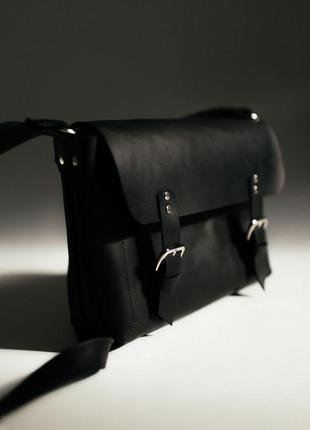 Стильная черная кожаная сумка, сумка из кожи крейзи хорс, crazy horse3 фото